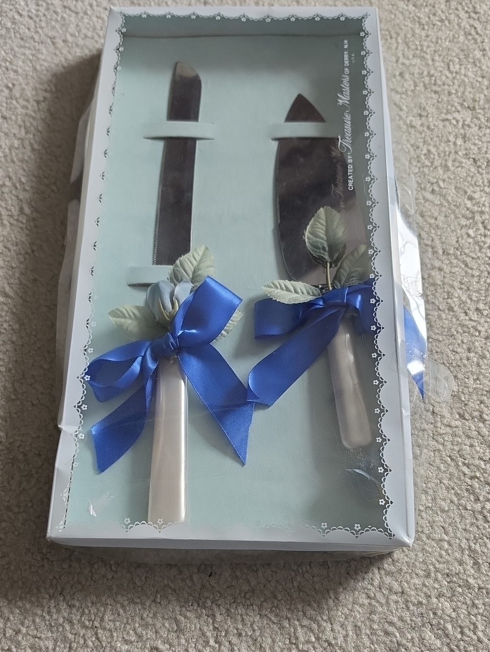Vintage Blue Ribbon Cake Knife and Server Set